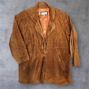 Vintage Premiere Editions Camel Suede Leather Jacket Womens Medium Single Button